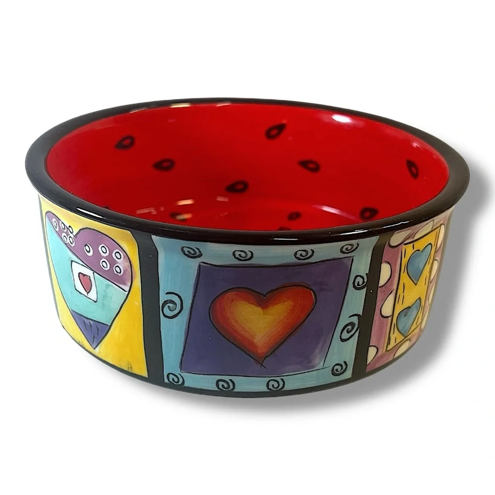 HEARTS & WATERMELON INTERIOR DOG DISH/Ceramic/by Naylor/like new
